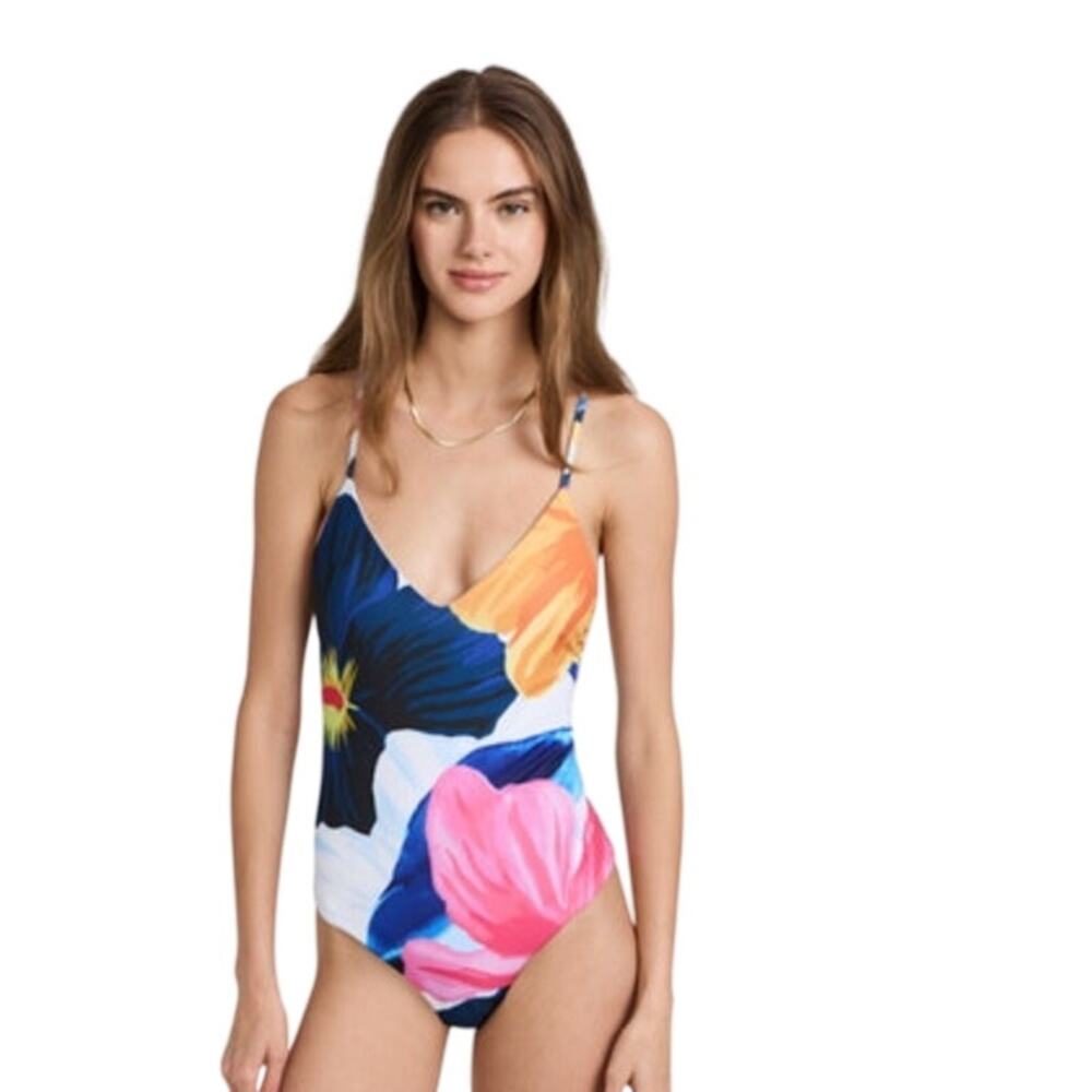 MARA HOFFMAN VITI Emma Cross Back One Piece Swimsuit white multi extra small